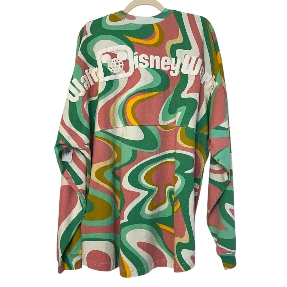 Walt Disney World Swirl Spirit Jersey Shirt Green Pink Size XL NWT Retro 70s